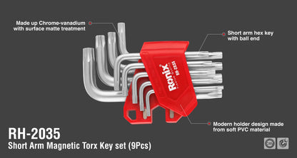 [RH-2035] Set di Chiavi Torx Magnetiche a Braccio Corto (9 Pezzi)