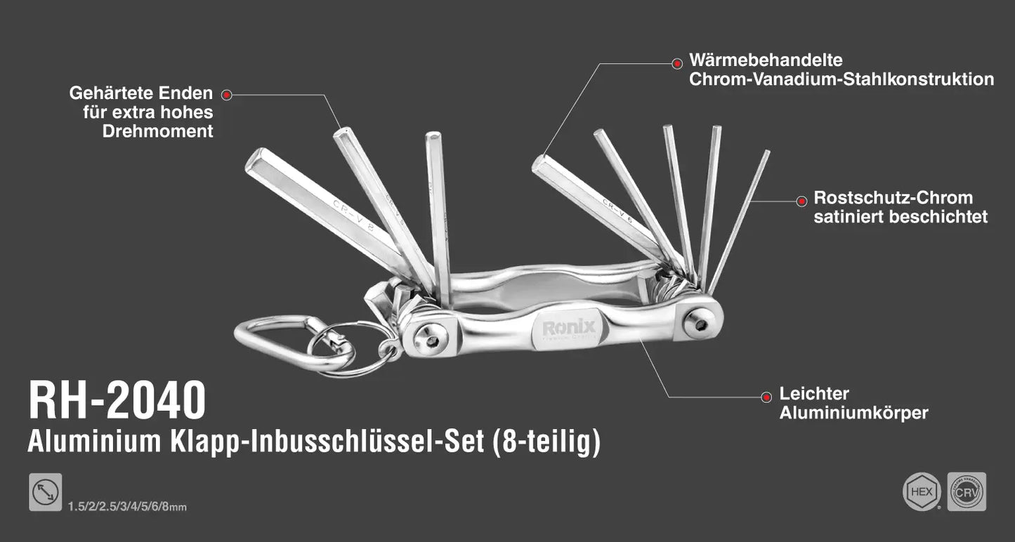 [RH-2040] Set di Chiavi Esagonali Pieghevoli in Alluminio (8Pz)