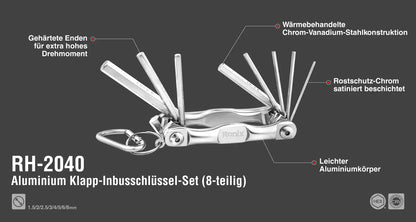 [RH-2040] Set di Chiavi Esagonali Pieghevoli in Alluminio (8Pz)