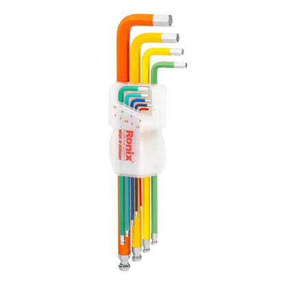 [RH-2048] Set di Chiavi a Sfera Extra Lunghe Multicolore 9pz Tedesco