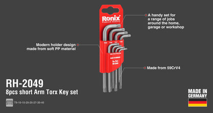 [RH-2049] Set di 8 Chiavi Torx a Braccio Corto Tedesche