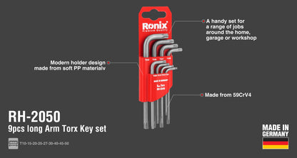 [RH-2050] Set di 9 Chiavi Torx a Braccio Lungo Tedesche