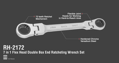 [RH-2172] Set di chiavi a cricchetto a doppia estremità con testa flessibile 7 in 1