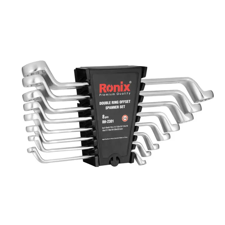 [RH-2301] Set di chiavi a cricchetto a doppio anello (8 pezzi) con supporto in plastica