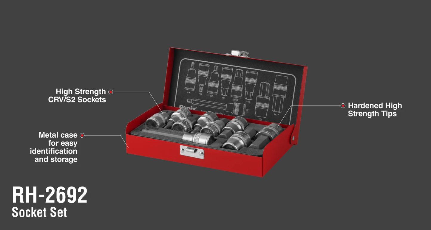 [RH-2692] Set di Bussola con Punta Esagonale (9pcs) - 1/2 inch