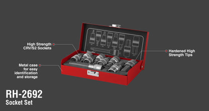 [RH-2692] Set di Bussola con Punta Esagonale (9pcs) - 1/2 inch