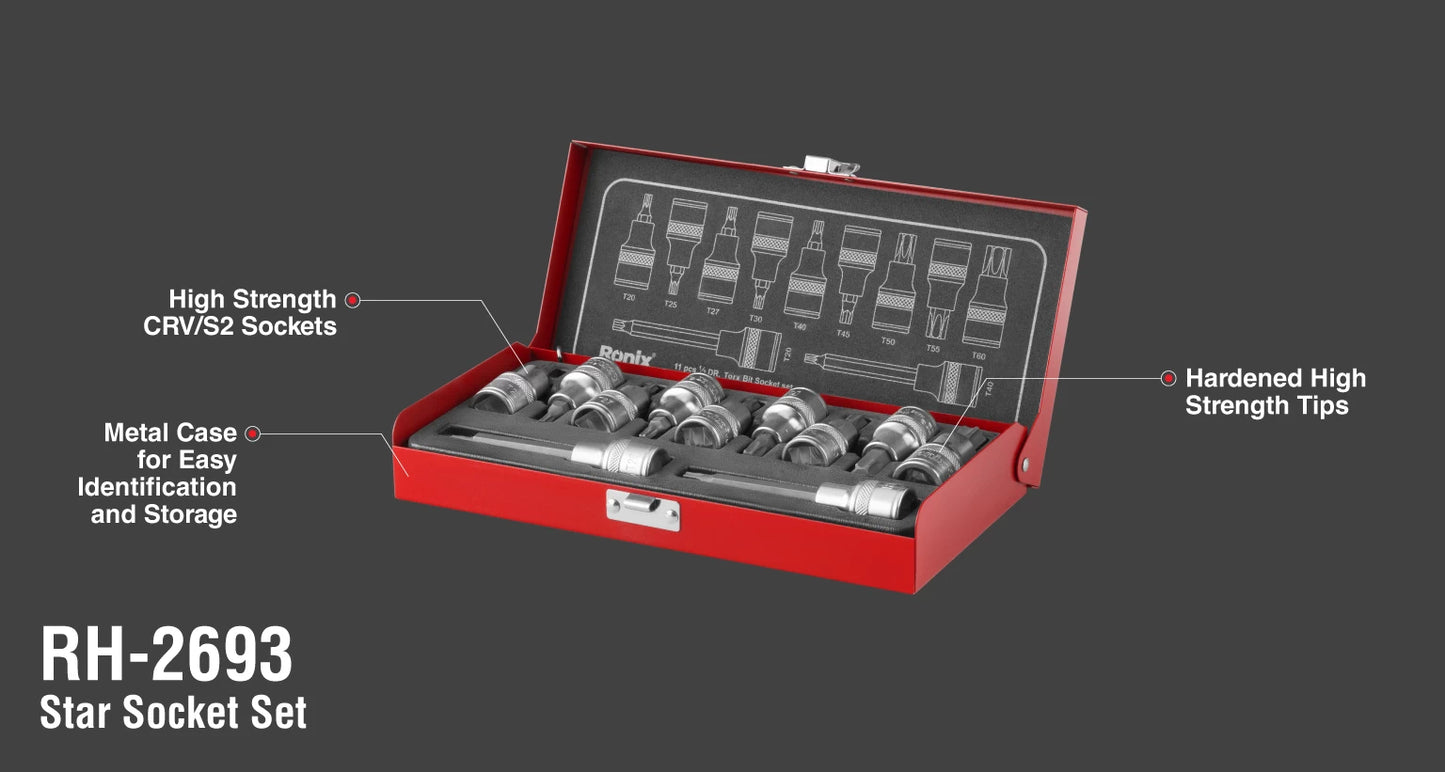 [RH-2693] Set di Bussola per Chiavi Torx (11pcs) - 1/2 inch