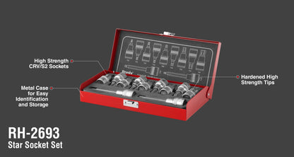 [RH-2693] Set di Bussola per Chiavi Torx (11pcs) - 1/2 inch