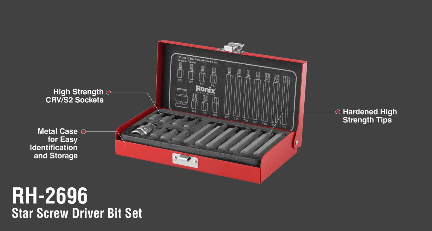 [RH-2696] Set di Punte per Cacciavite Torx (15pcs)-12inch