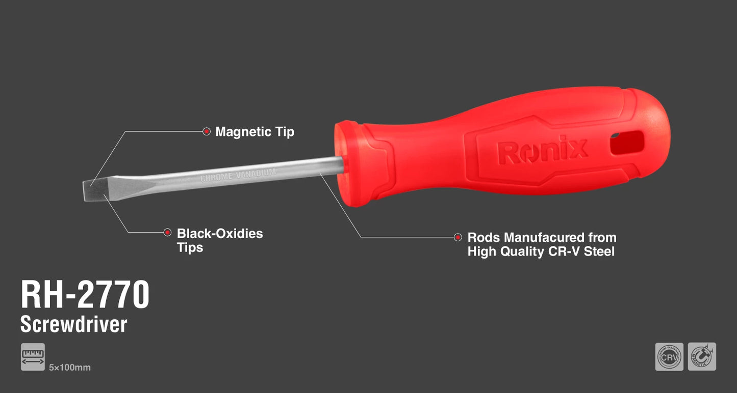 [RH-2770] Cacciavite a Fessura con Manico in Plastica 5x100mm-1color