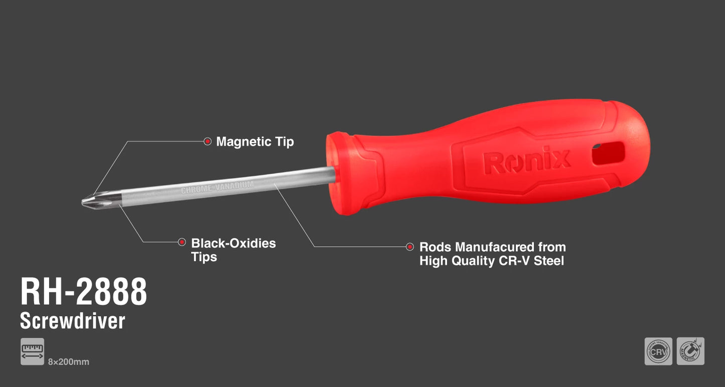 [RH-2888] Cacciavite Phillips con Manico in Plastica 8x200mm-1color