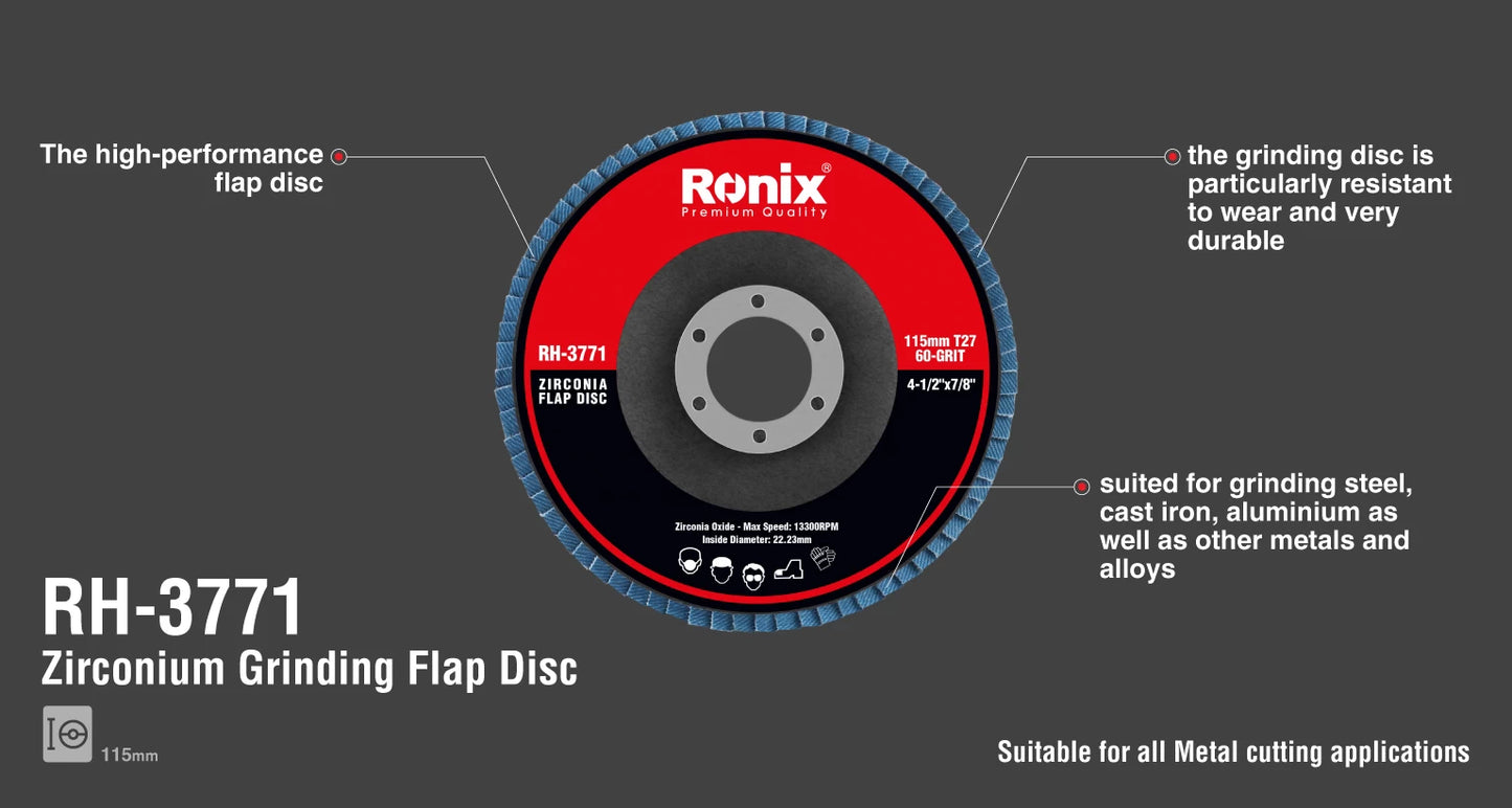 [RH-3771] Disco lamellare per smerigliatura in zirconio 115mm-60grit