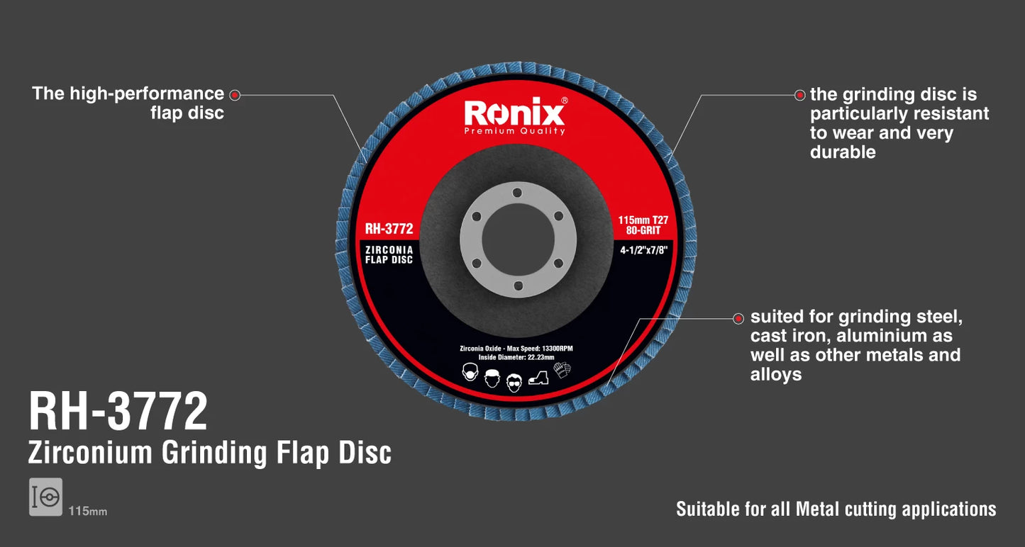 [RH-3772] disco lamellare per smerigliatura in zirconio 115mm-80grit