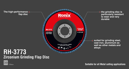 [RH-3773] Disco abrasivo a flap in zirconio 115mm-100grit