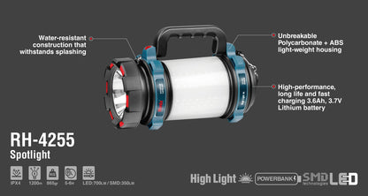 [RH-4255] Faro e luce da campeggio 300LM-Modello Highlight