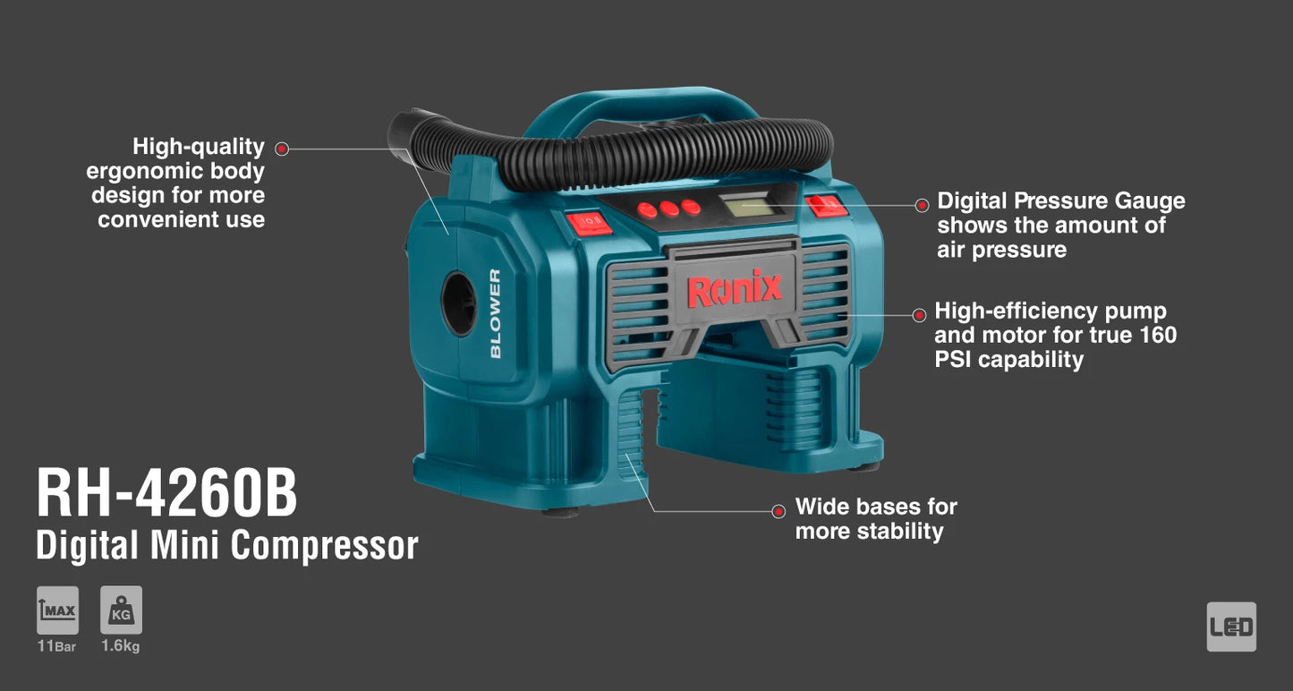 [RH-4260B] Mini Compressore Digitale 11Bar con Borsa