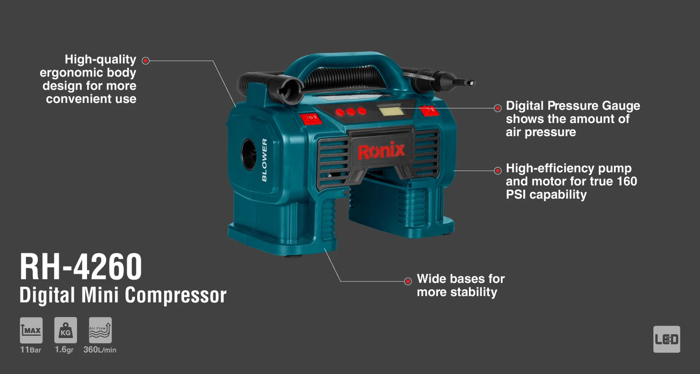 [RH-4260] Mini Compressore d'Aria Digitale 11Bar
