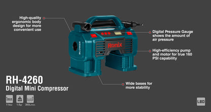 [RH-4260] Mini Compressore d'Aria Digitale 11Bar