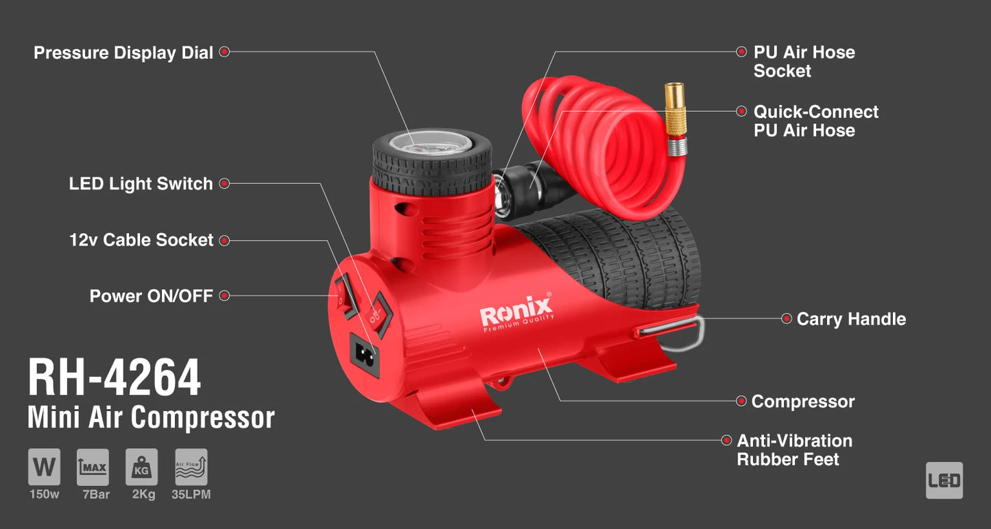 [RH-4264] Mini compressore d'aria 7Bar