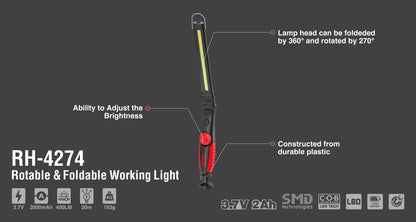 [RH-4274] 3.7v Luce da lavoro rotabile e pieghevole 400LM - Modello Slider