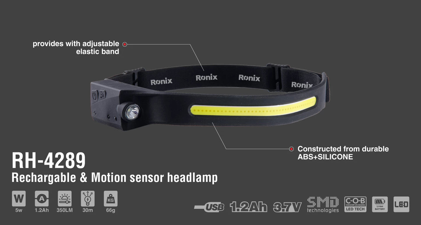 [RH-4289] 5w Ricaricabile & lampada frontale con sensore di movimento 350LM
