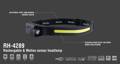 [RH-4289] 5w Ricaricabile & lampada frontale con sensore di movimento 350LM