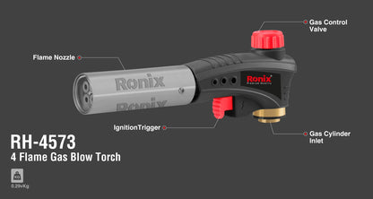 [RH-4573] 4Flame Torcia a Gas con Soffiatore 32mm