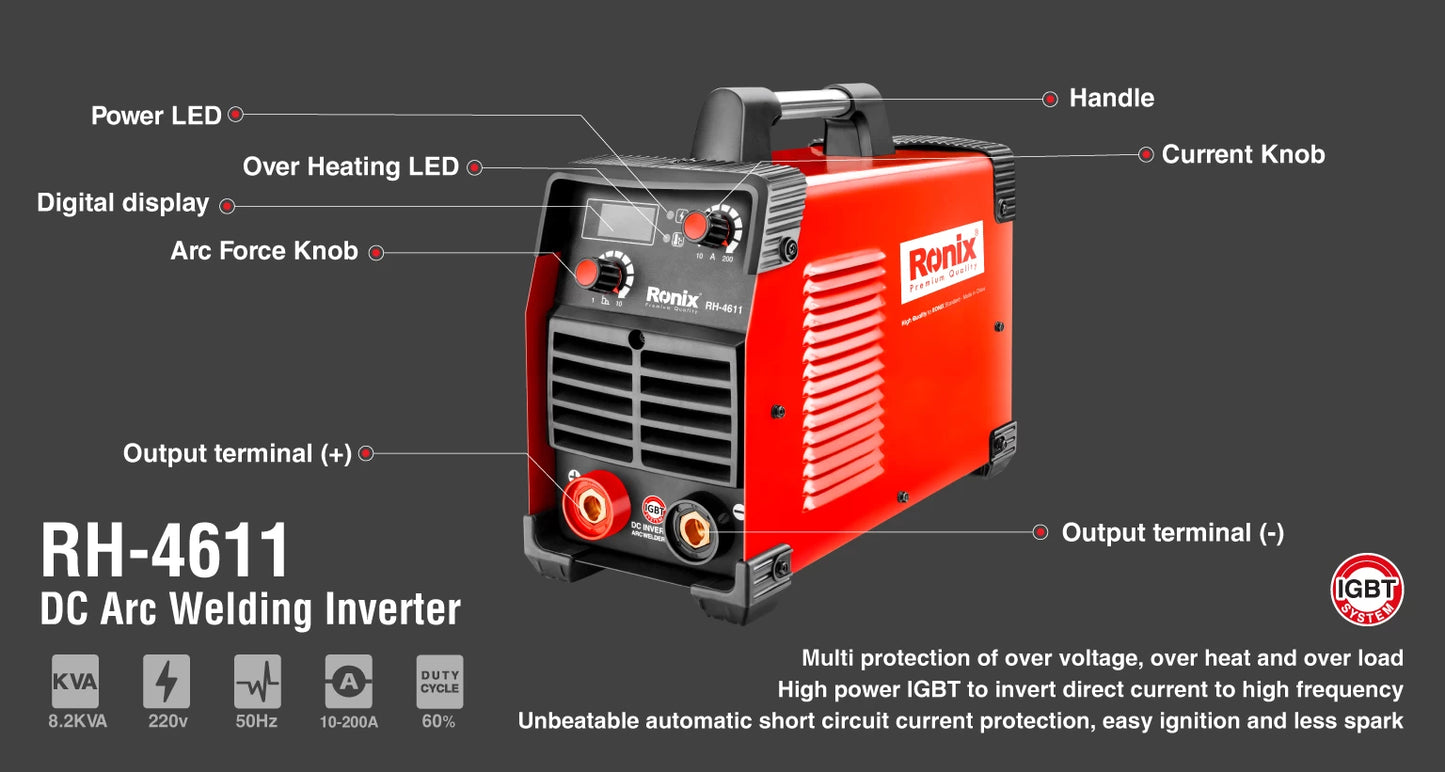 [RH-4611] Inverter per Saldatura ad Arco DC, 200A, 8.2 KVA