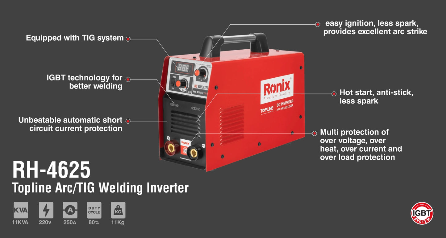 [RH-4625] Inverter per Saldatura Arc/TIG Topline, 11 KVA, 250A