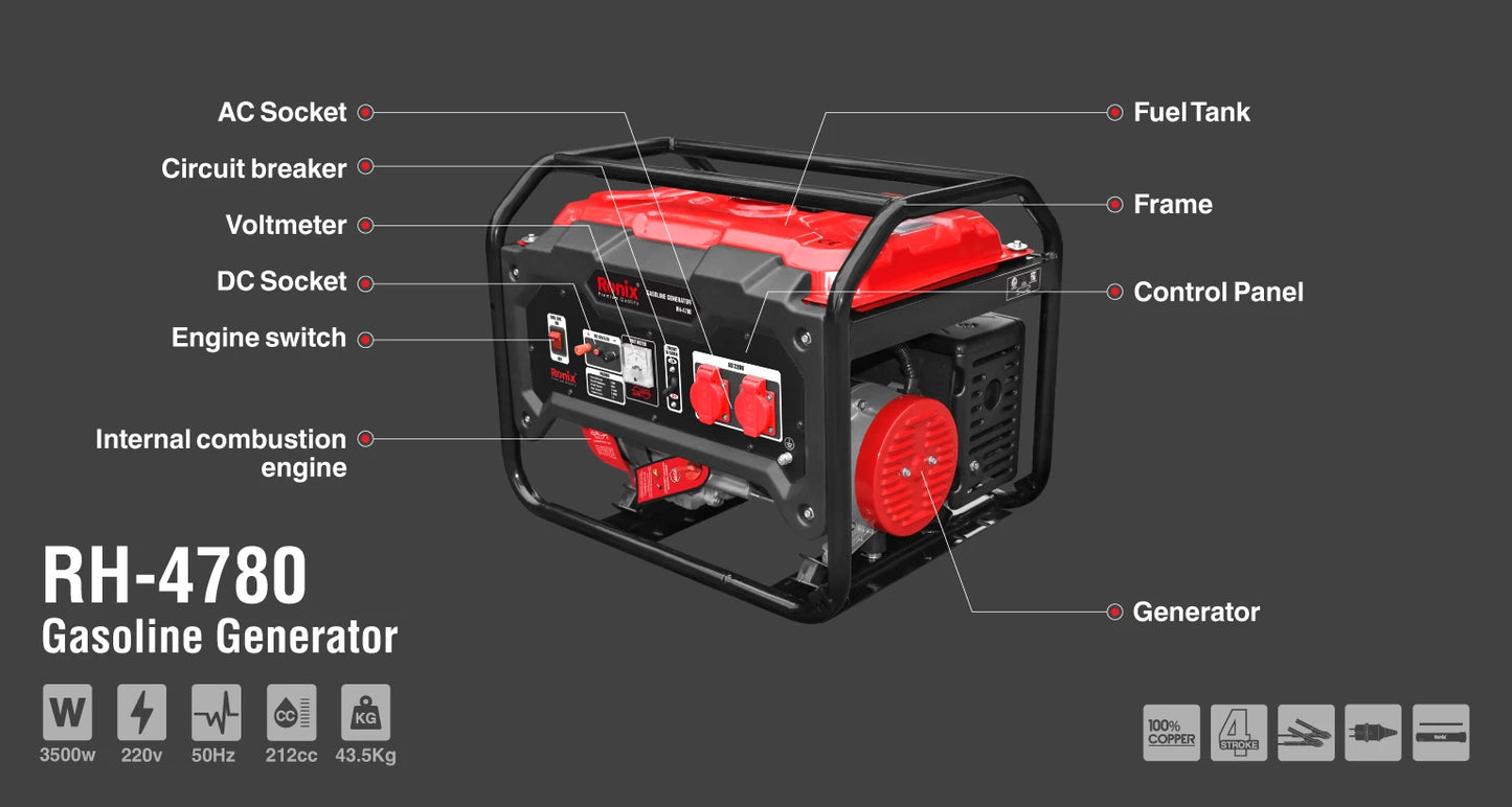 [RH-4780] Generatore a Benzina 3.5Kw-15L