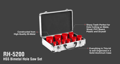 [RH-5200] Set di Seghe a Tazza Bimetalliche HSS (15Pcs)