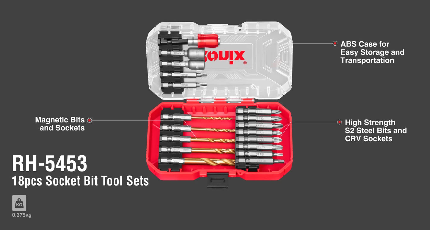 [RH-5453] Set di utensili a bussola e punte da 18 pezzi