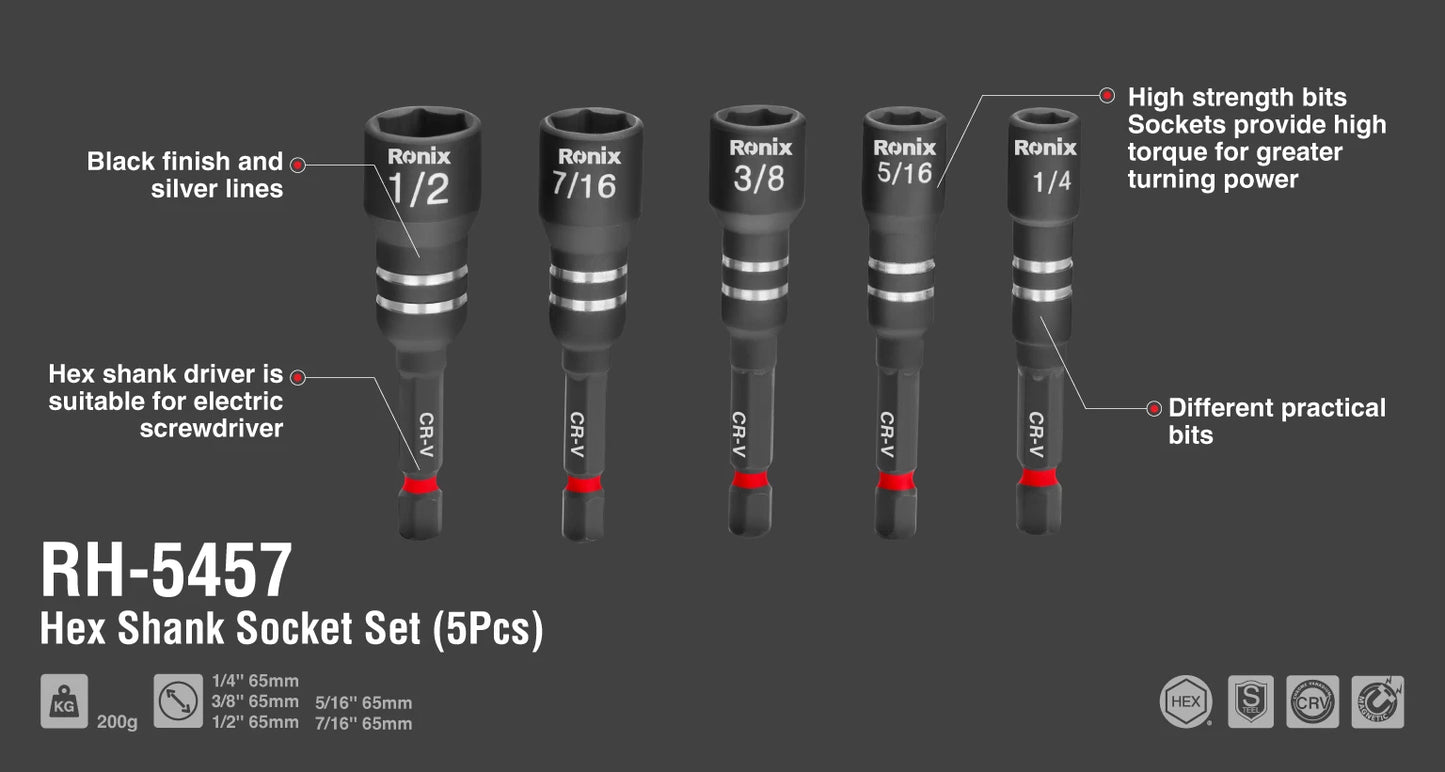 [RH-5457] Set di 5 pezzi di socket con attacco esagonale