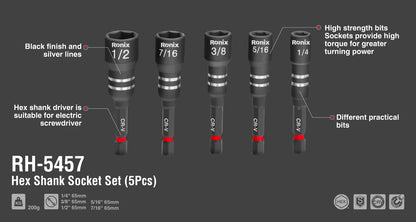 [RH-5457] Set di 5 pezzi di socket con attacco esagonale