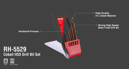 [RH-5529] Set di punte da trapano HSS 5% cobalto (2,3,4,5,6,8mm)