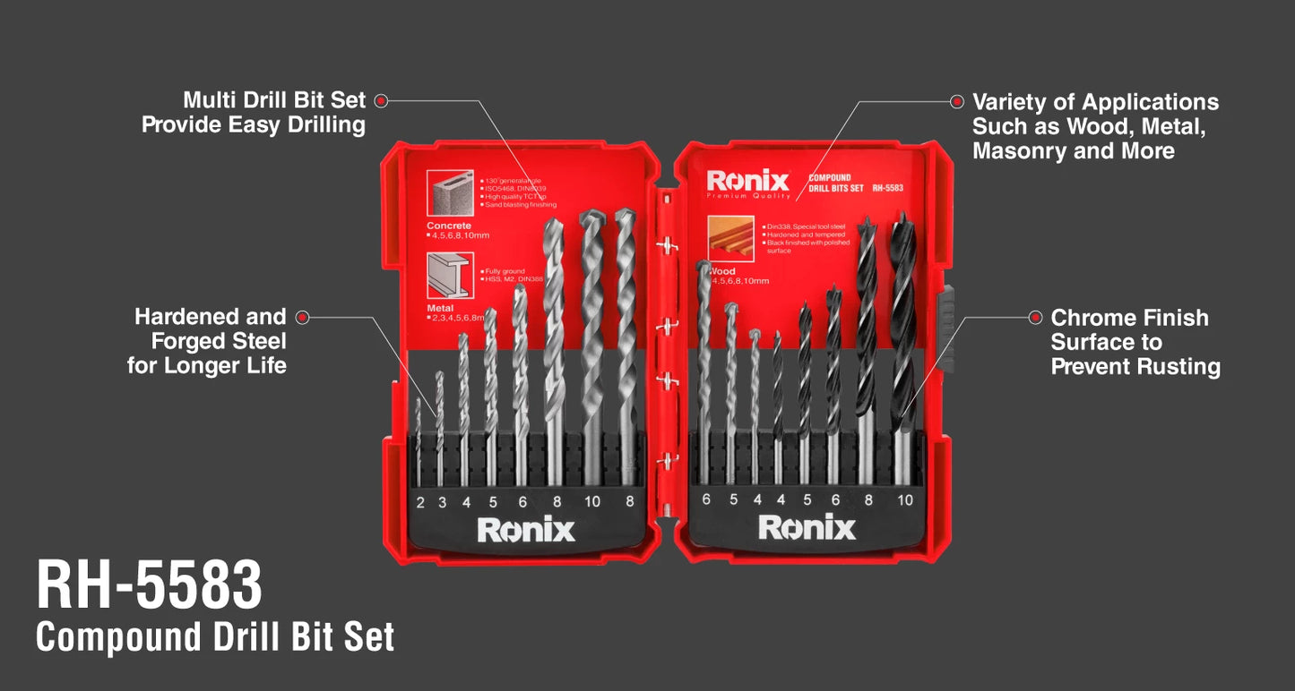 [RH-5583] Set di Punte da Trapano Composito 16pcs HSS