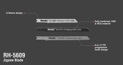 [RH-5609] Set di lame per seghetto alternativo (5pz) U-SHANK MIXED