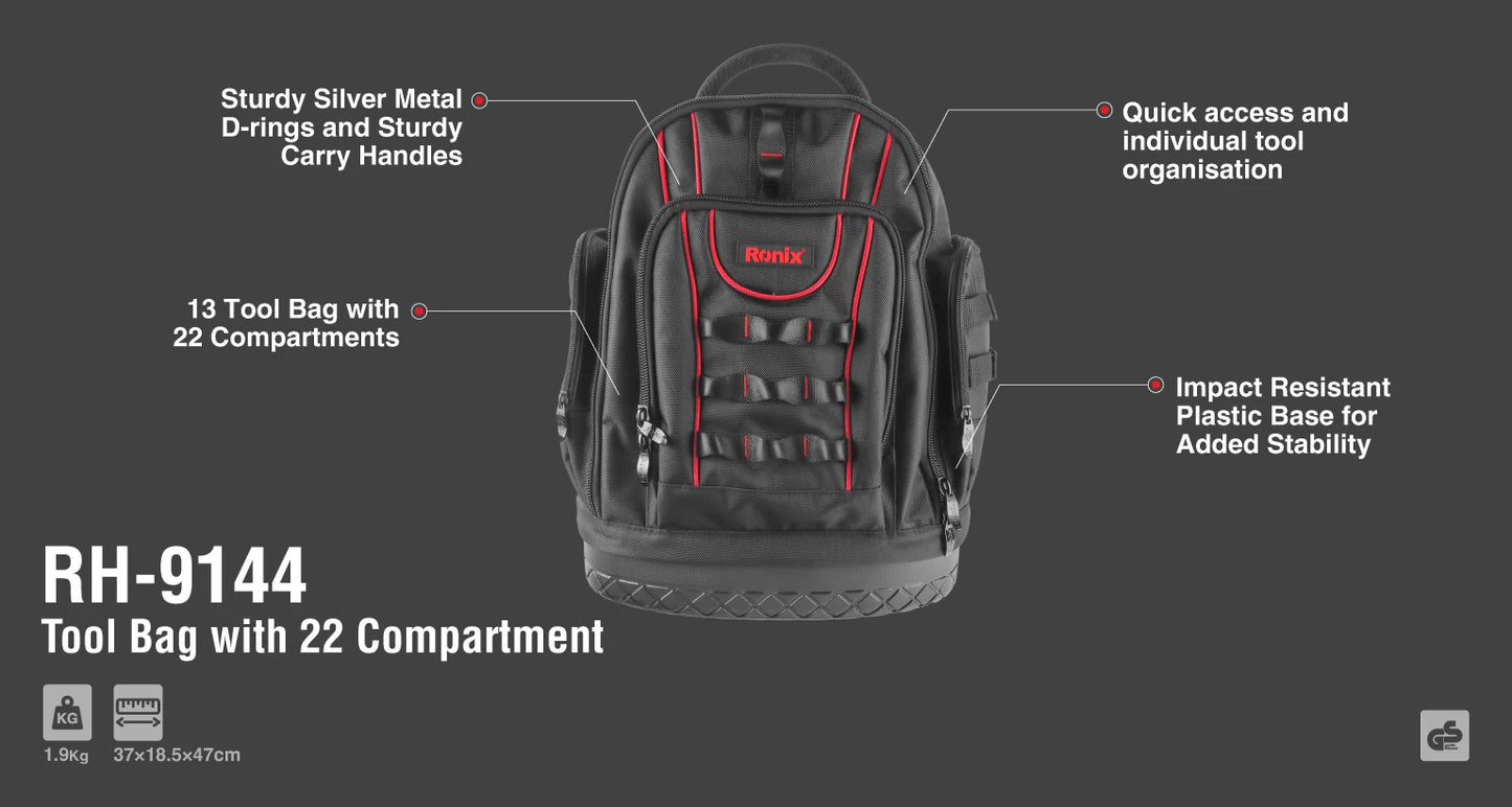 [RH-9144] Borsa per utensili con 22 scomparti da 13 pollici