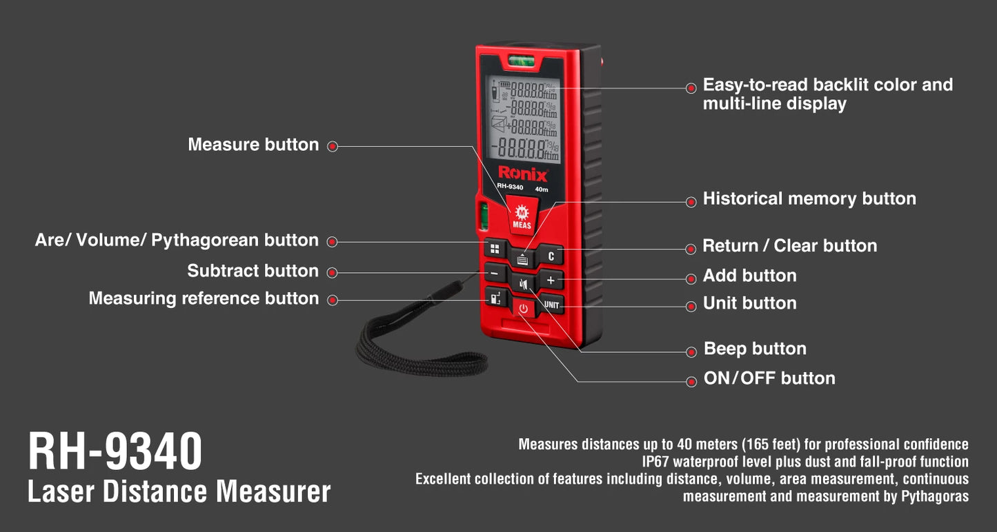 [RH-9340] Misuratore di distanza laser, 40M
