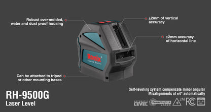 [RH-9500G] Livello Laser a Linea Incrociata 50M-Raggio Verde