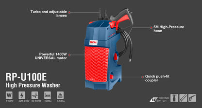 [RP-U100E] Idropulitrice Universale 100Bar-1400W-Modello Eco