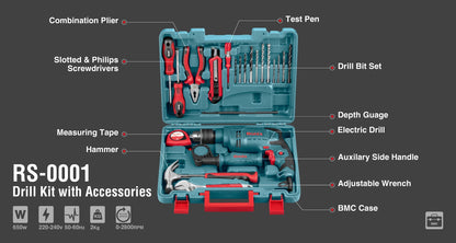 [RS-0001] Kit di trapano a percussione 22 pcs-650W-13mm