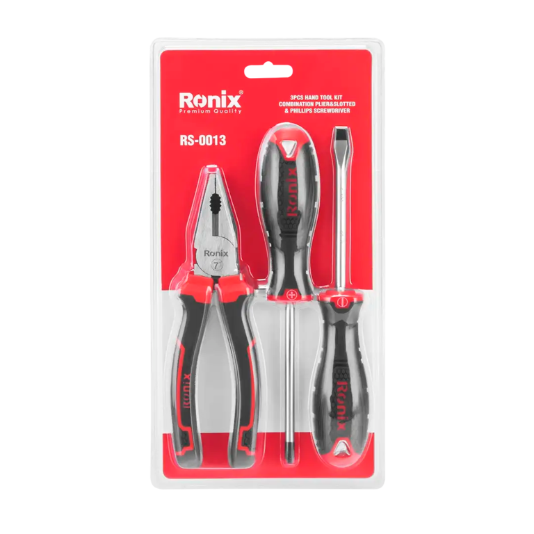 [RS-0013] Kit di Attrezzi a Mano 3pcs (Pinza Combinata-Cacciavite a Taglio e Phillips)