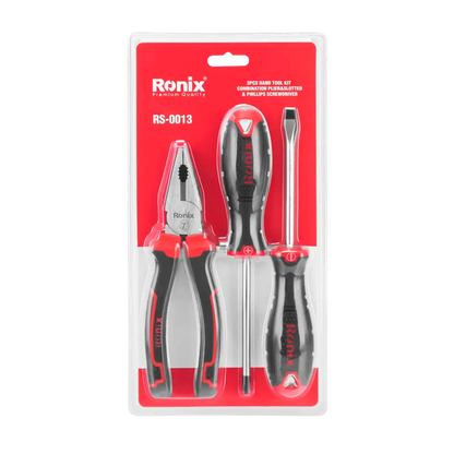 [RS-0013] Kit di Attrezzi a Mano 3pcs (Pinza Combinata-Cacciavite a Taglio e Phillips)