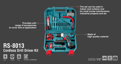 [RS-8013] Set di avvitatori a batteria 12V - 35 pz - 10mm - 21N.m