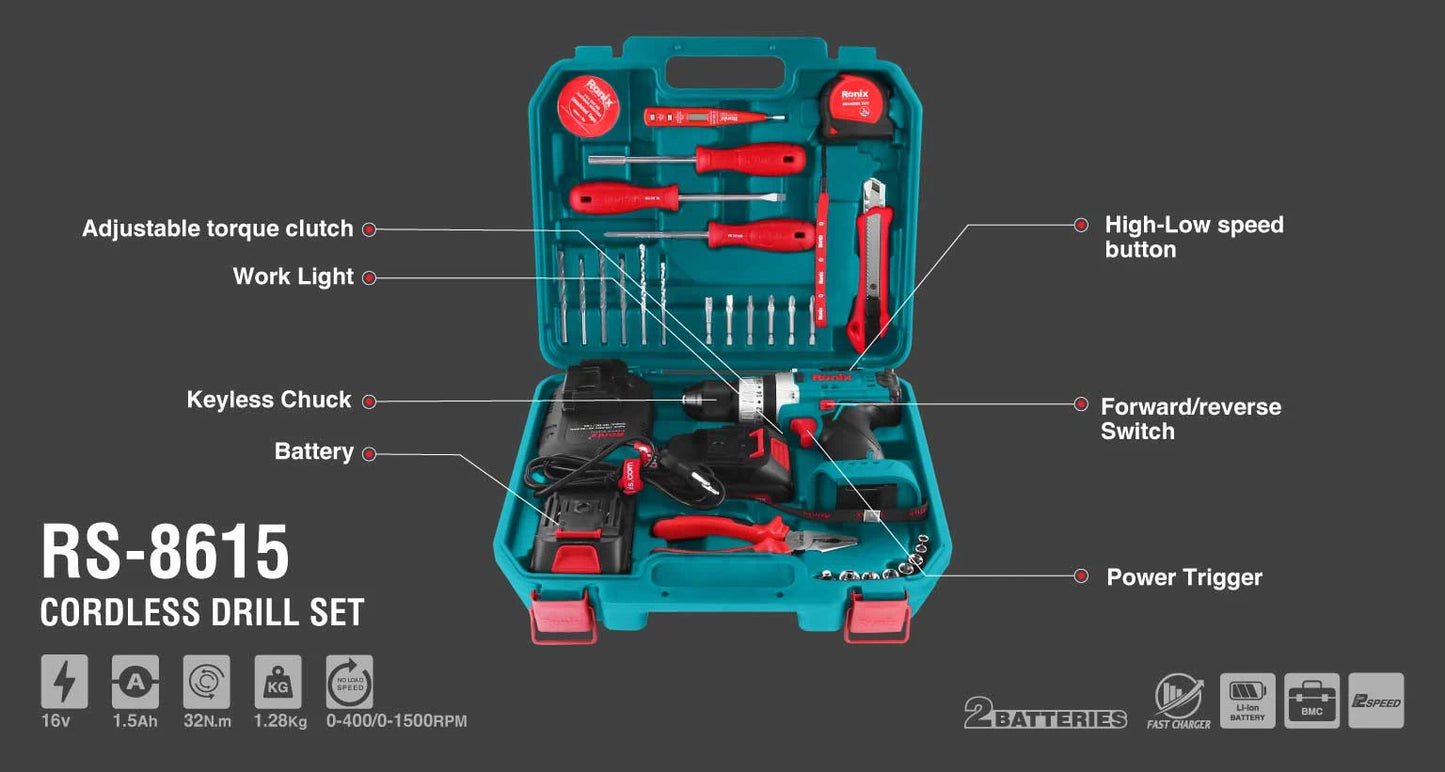 [RS-8615] Set di Avvitatori a Percussione Cordless 16V - 33 pcs